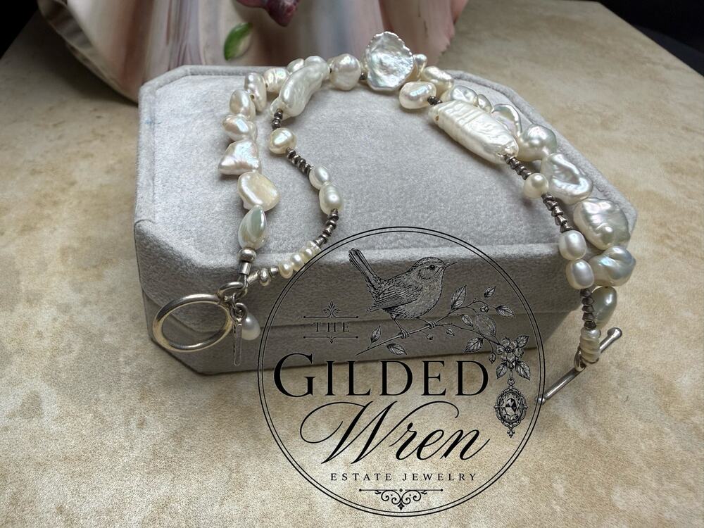 Artisan RB Sterling Silver Baroque Freshwater Pearl Bracelet Signed 7.5”